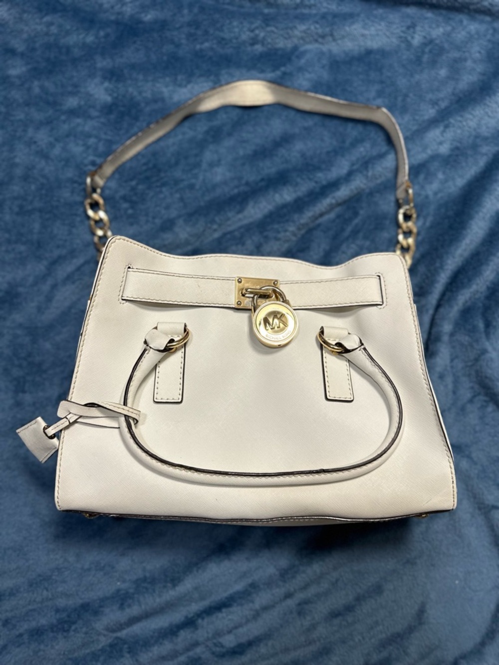 Michael Kors Cream Saffiano Leather Satchel with Gold Hardware